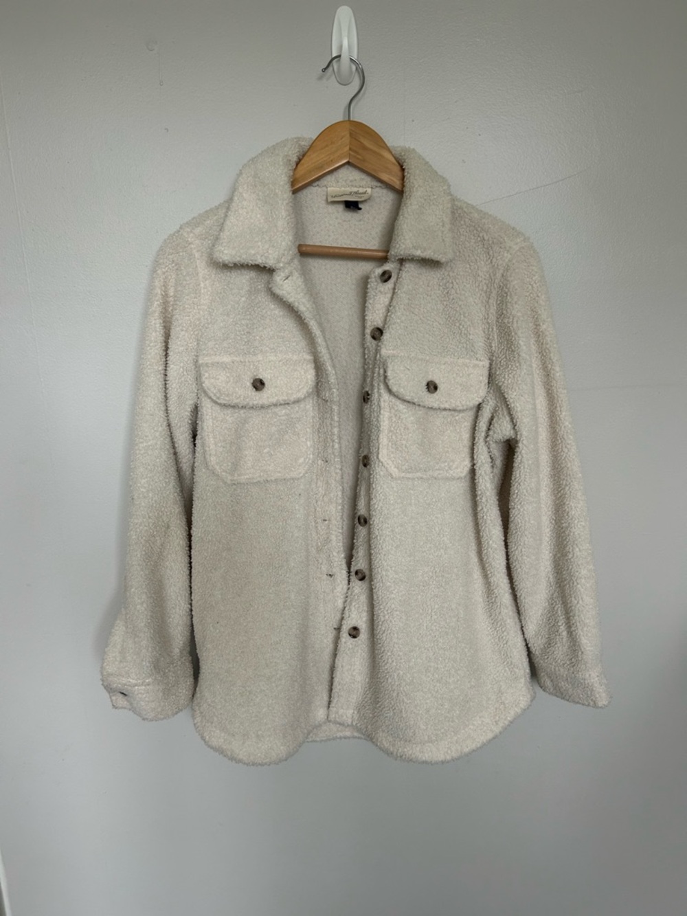 Universal Thread Cream Sherpa Shacket with Button Front